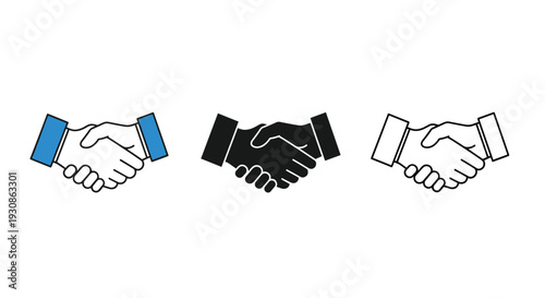 Handshake icon set representing business partnership, agreement and collaboration, professional deal concept illustration for corporate teamwork, negotiation, trust and successful cooperationHandsh