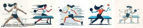 Vector Illustration of a Woman Playing Table Tennis