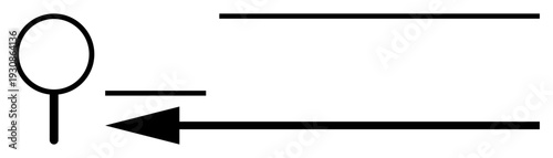 Search concept. Black magnifying glass and directional arrows suggest navigation and information finding. Search tool, navigation guide, and exploration for digital or print. Business, tech