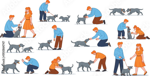 Dog Training Interaction Scenes Vector Collection Commercial
