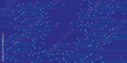 Abstract Technology Background, blue pattern with electric light, microchip, power line,Illustrations Vectors circuit board on a dark technological background.