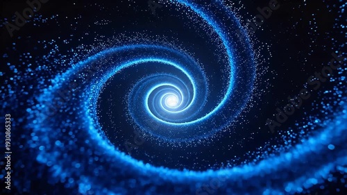Blue spiral galaxy with glowing particles