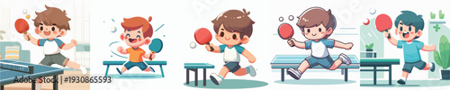 Vector Illustration of a Cute Kids Playing Table Tennis
