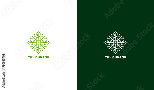 Green circuit leaf logo design for eco technology branding