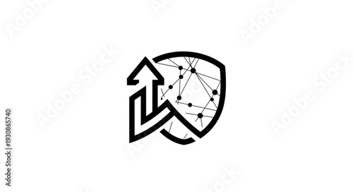 Cybersecurity Shield with Upward Arrow and Network Connections.