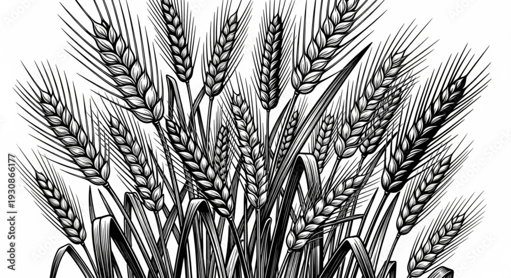 Fototapeta premium Detailed illustration of ripe wheat stalks ready for harvest.