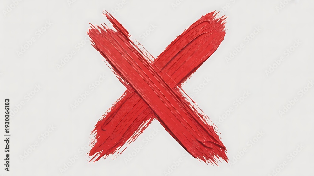 Fototapeta premium Dynamic red brush stroke forming an abstract cross shape on plain background
