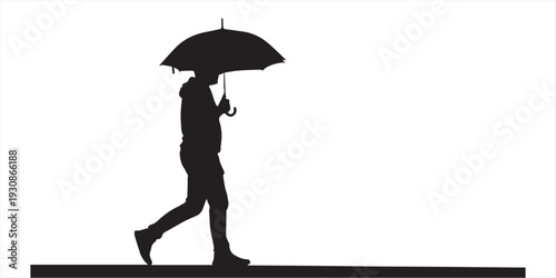 Umbrella Silhouette of Walking Person Vector on White Background