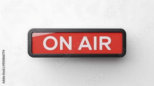 Vibrant red on air button sign with modern design on plain background
