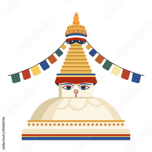 Buddhist stupa with prayer flags in Nepal showing cultural significance