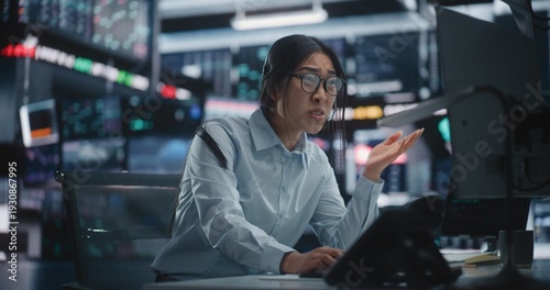 Canvastavla Emotional Asian Woman Broker Receives Devastating News on Headset About Sudden Stock Market Collapse