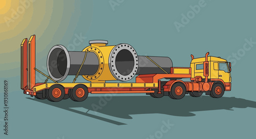 Industrial Heavy Haulage Truck Transporting Large Diameter Piping For Infrastructure Projects