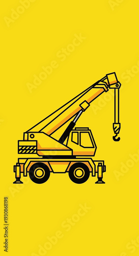 Industrial Heavy Lifting Machine On Bright Yellow Background Design