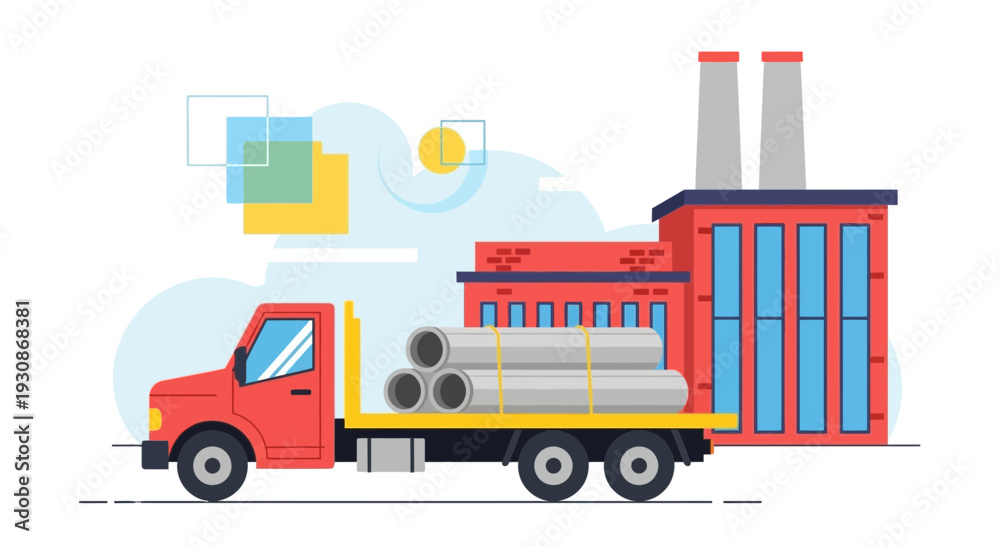Fototapeta premium Industrial Logistics Delivery Of Building Materials By Truck Near Factory