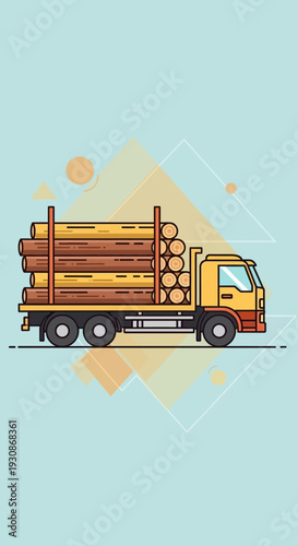 Industrial Logging Truck Transporting Raw Timber Resources