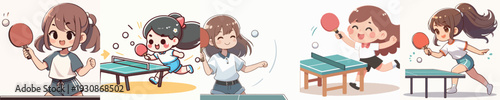 Vector Illustration of a Cute Kids Playing Table Tennis