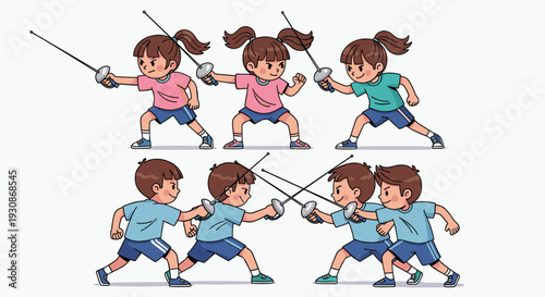 Children Fencing Match Sport Competition Scene