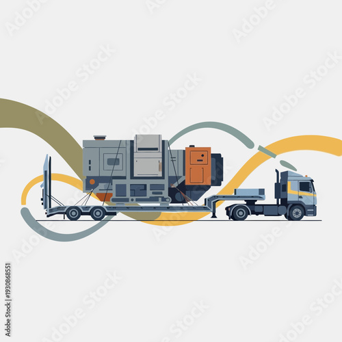 Industrial Machinery Transported By Truck For Construction And Logistics