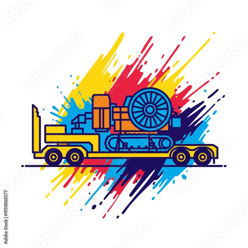 Industrial Machinery Transported On Flatbed Trailer Artistic Splatter