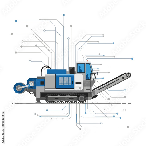 Industrial Machinery With Futuristic Digital Network Connections And Circuitry