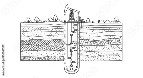 Detailed diagram of a drilling operation for geological sampling.