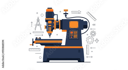 Industrial Manufacturing Machine With Precision Engineering Tools And Graphics
