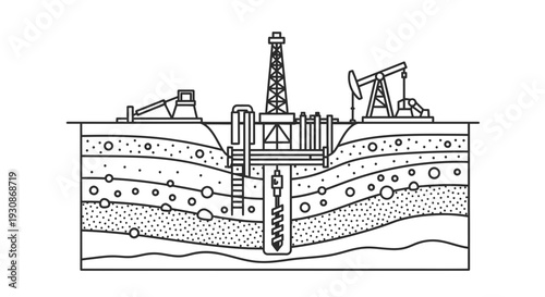 Oil rigs extracting crude oil from underground reservoirs.