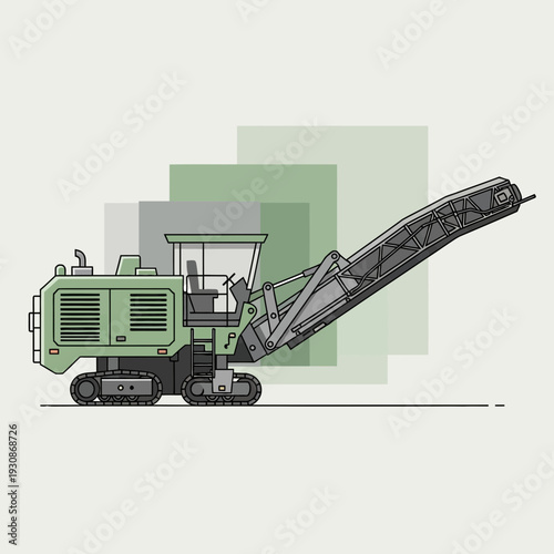 Industrial Milling Machine For Road Construction And Asphalt Repair Vector Illustration