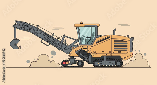 Industrial Milling Machine Illustration For Construction And Road Work Projects