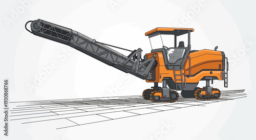 Industrial Milling Machine Operating on Pavement Grid