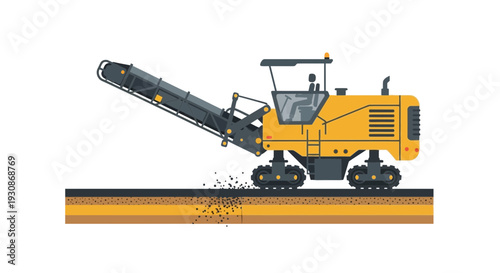 Industrial Milling Machine Performing Road Surface Excavation And Removal