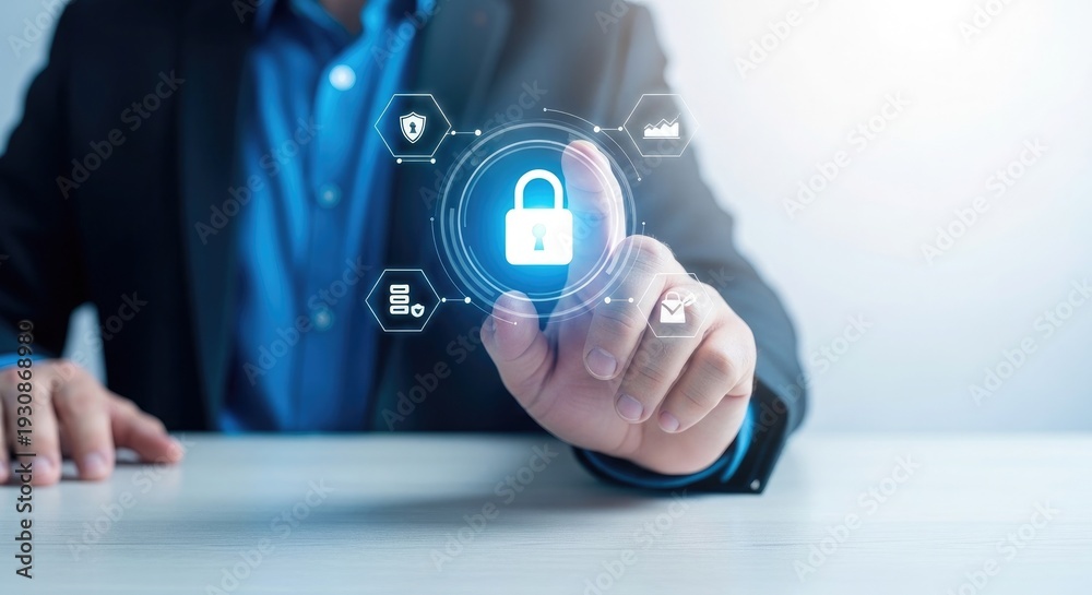 Obraz premium Businessman leveraging technology for secure business operations and data protection