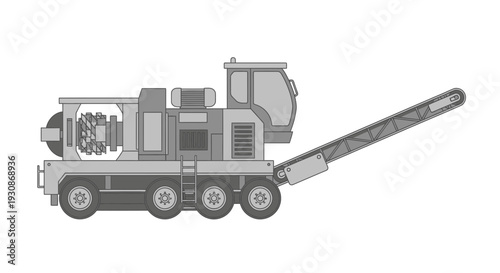 Industrial Mobile Rock Crusher Heavy Equipment On White Background