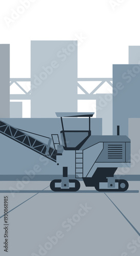 Industrial Pavement Grinder Machine Working On City Street Construction Project