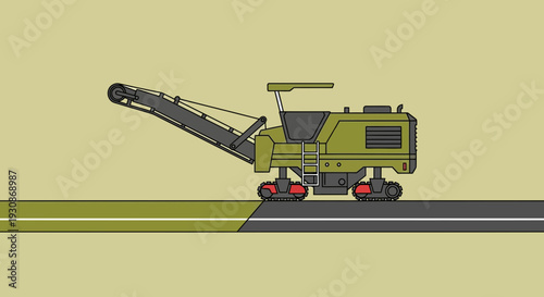 Industrial Pavement Milling Machine Working On Road Repair