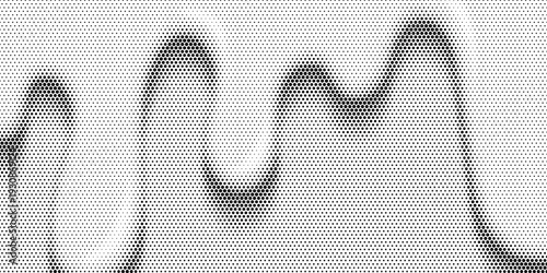 Hexagon halftone gradient texture. Abstract black grunge background. Geometric retro halftone tech overlay. Fading wavy hexagonal pattern backdrop. Vector vanishing honeycomb grunge bitmap wallpaper