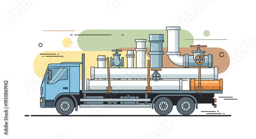 Industrial Piping Delivery Truck Transportation Of Construction Materials