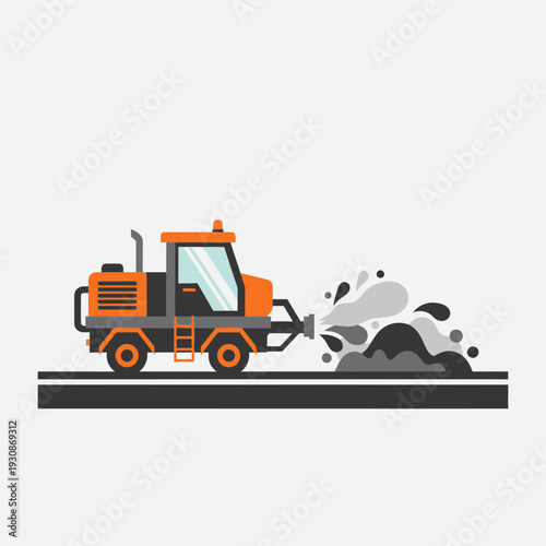 Industrial Road Cleaning Vehicle Spraying Water On Surface