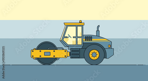 Industrial Road Compactor Machine Simplified Vector Graphic Illustration