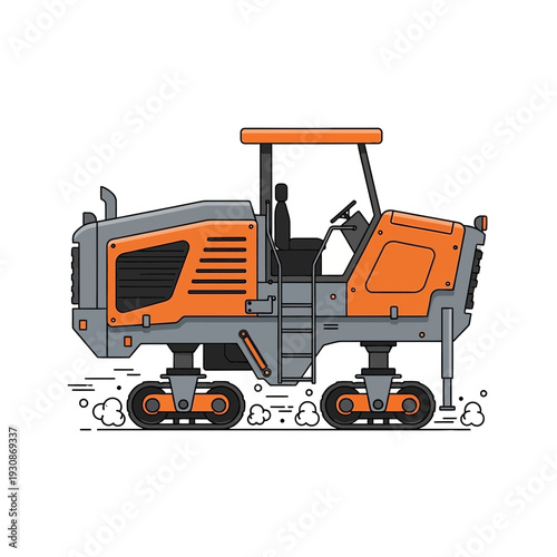 Industrial Road Construction Machine Illustration On White Background