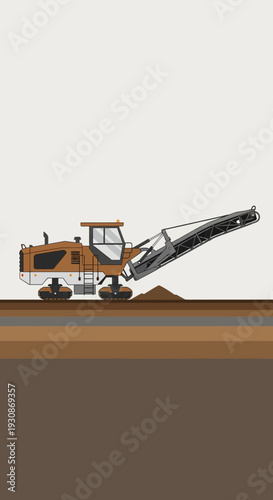 Industrial Road Construction Milling Machine Excavating Earth in Minimalist Style