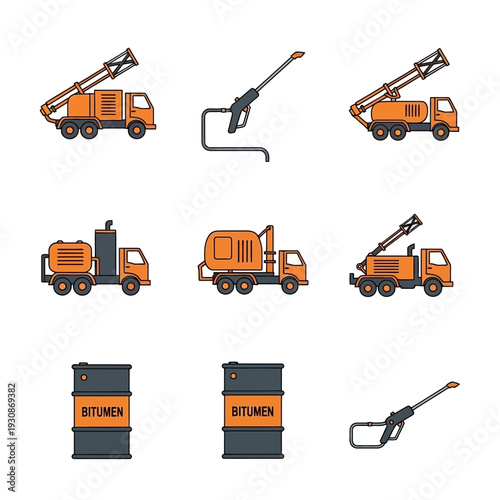 Industrial Road Construction Vehicles And Equipment Collection For Paving Projects