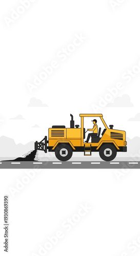 Industrial Road Construction Vehicle Laying Asphalt