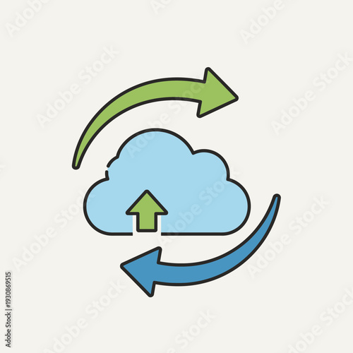 Cloud with arrows indicating data transfer or synchronization process.