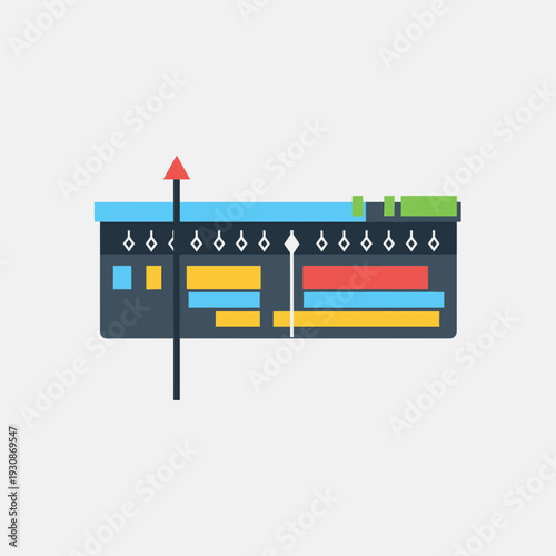 Illustration of a digital audio mixer with sliders and controls.