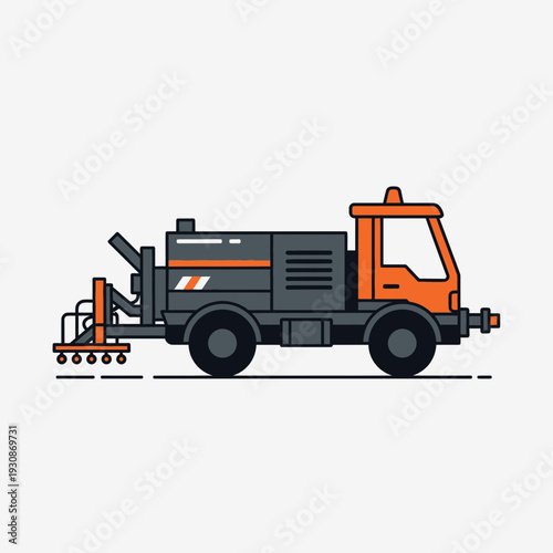 Industrial Road Marking Machine For Construction Projects Vector Illustration