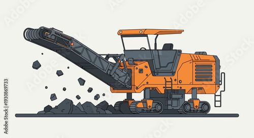 Industrial Road Milling Machine Breaking Apart Asphalt Surface