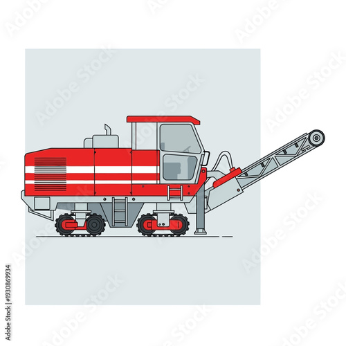 Industrial Road Milling Machine In A Minimalist Vector Illustration Style