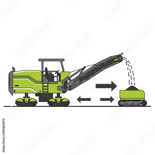 Industrial Road Milling Machine Performing Asphalt Recycling Operation