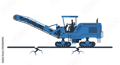 Industrial Road Milling Machine Operating on a Fractured Surface